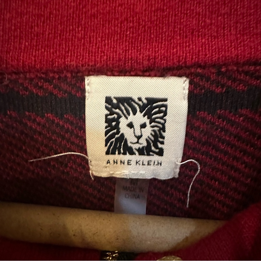 Anne Klein Medium Red & Black Buffalo Check Plaid Open Front Utility Winter Coat - Picture 7 of 8